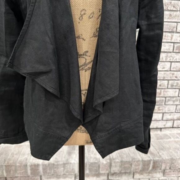 Garnet Hill black linen open drape front cardigan medium size 10 Minimalist - Picture 5 of 10